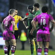 London Welsh skipper Tom May is shown the red card