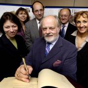 Former county council leader Keith Mitchell, front, with, from the left, embattled chief executive Joanna Simons, plus Caroline Bull, Alex Hollingsworth, Paul Hudson and Sally Dicketts at the signing of a memorandum of understanding in 2005.