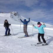Evolution 2 instructor Fred (centre) and his students enjoy the Tignes snow