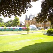 A view of the Colourscape structure in front of Waddesdon Manor