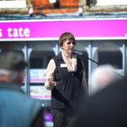 Concerns: Julie Mabberley addresses a rally protesting about large housing developments in Wantage