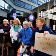 Controversial: A protest outside County Hall on Tuesday over proposals to withdraw bus subsidies
