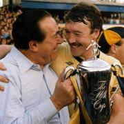 GLORY DAYS: Malcolm Shotton holds the Milk Cup with chairman Robert Maxwell in 1986