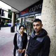 Amir Ali and sister Helena Uddin outside Tesco in St Aldates, where Mr Ali was handcuffed by police after they suspected he was dealing drugs