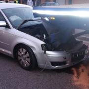 The silver Audi involved in the crash. Pic: Oxfordshire Fire and Rescue Service.