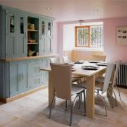 Shaker dresser in duck egg blue with contemporary table and chairs.