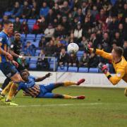 Jon Obika has a shot saved in the first half  Picture: James Williamson