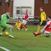 James Henry scores Oxford United's first goal at Fleetwood Town  Picture: Richard Parkes