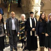 Cllr  Lubna Arshad, far right, Dr Hojjat Ramzy, centre, amongst city councillors last night at Oxford Town Hall