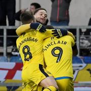 Marcus Browne is congratulated by Cameron Brannagan and Jerome Sinclair after scoring Oxford United's equaliser against Sunderland  Pictures: David Fleming