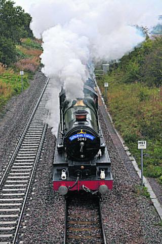 The first special steam train to use the new double track on the Cotswold Line ran on Saturday, September 17, 2011. Great Western Railway Castle Class locomotive No 5043 Earl of Mount Edgcumbe is seen arriving at Charlbury from Worcester.