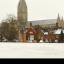 A wintry view of Salisbury Cathedral in Wiltshire, following overnight snow