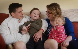 4yo Oliver Johnson was struck down by a seizure last February and since has lost the ability to walk, talk and eat. After waiting months Oliver Johnson has been found a special school space. Johnson family L-R Michael, Oliver, Suzanna and Isabelle