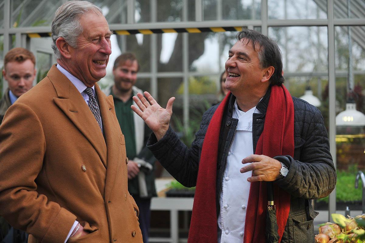 Visit of HRH Prince Charles to the National Heritage Garden at Le Manoir aux Quat' Saisons, he was escorted by owner and chef Raymond Blanc.