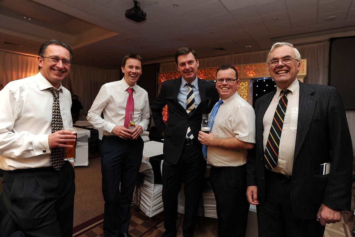 The Oxford Mail sports team, writers Russell Smith and Dave Pritchard, Oxford Mail and Oxford Times Editor Simon O'Neill, Sports Editor Mark Edwards and Weekly Sports Editor Mike Knox.