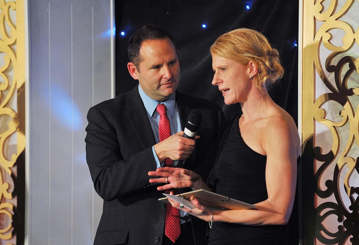 Pictured accepting her award is the Sportswoman of the Year, Janette Cardy (Aquathon).

