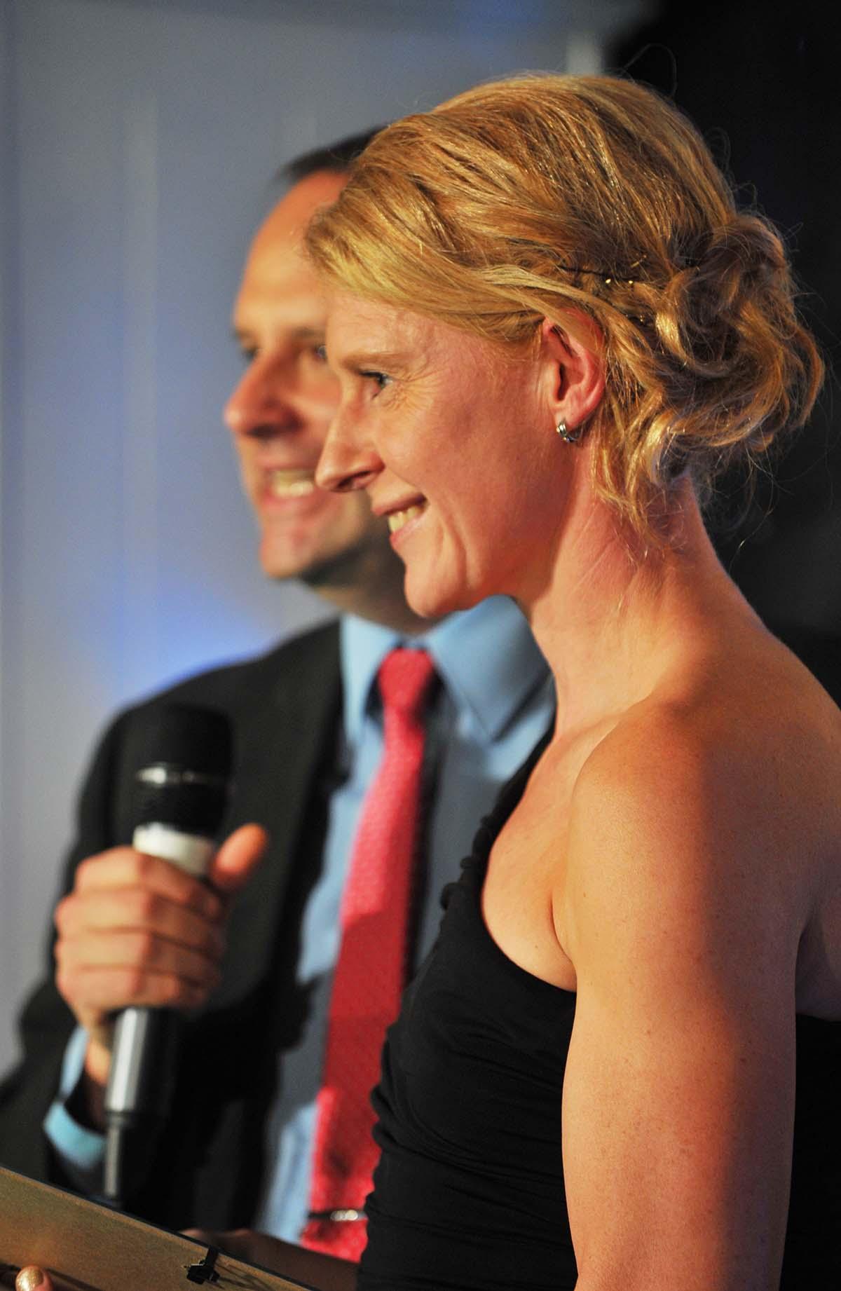 Pictured accepting her award is the Sportswoman of the Year, Janette Cardy (Aquathon).
