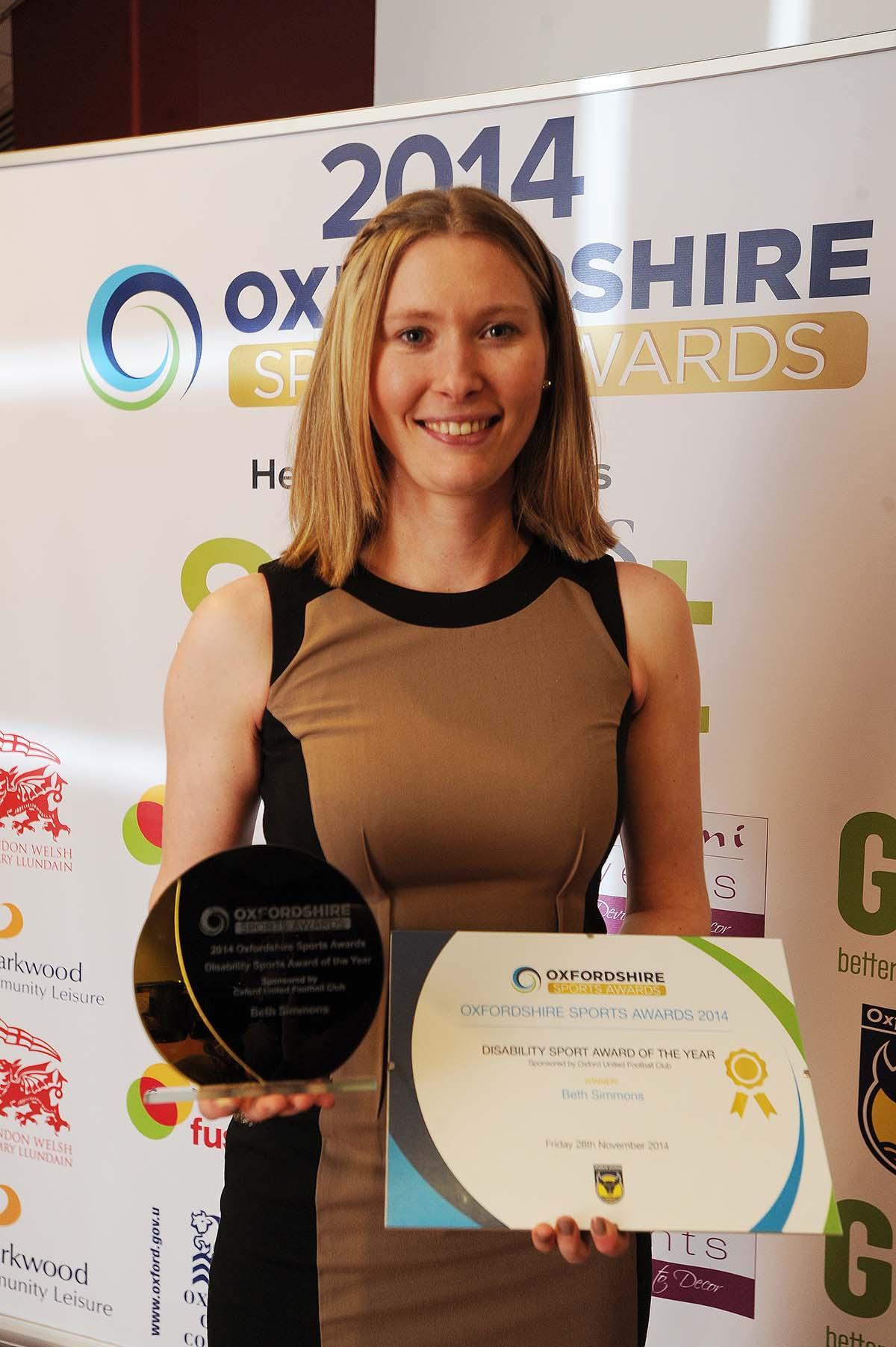 Pictured is the winner of Disability Sports Award of the Year, Beth Simmons (Tennis).
