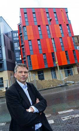 Andrew Gant outside the new affordable flats in Thames Street, Oxford
