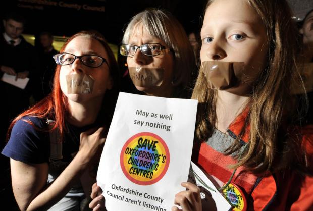 Keeping mum: From left, Jill Huish, Jan West and Lucy Marshall, 11, support the children’s centres
