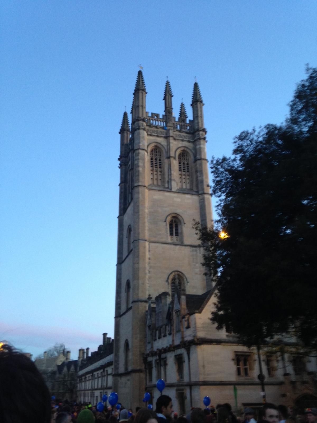 The sun begins to rise at Magdalen College.