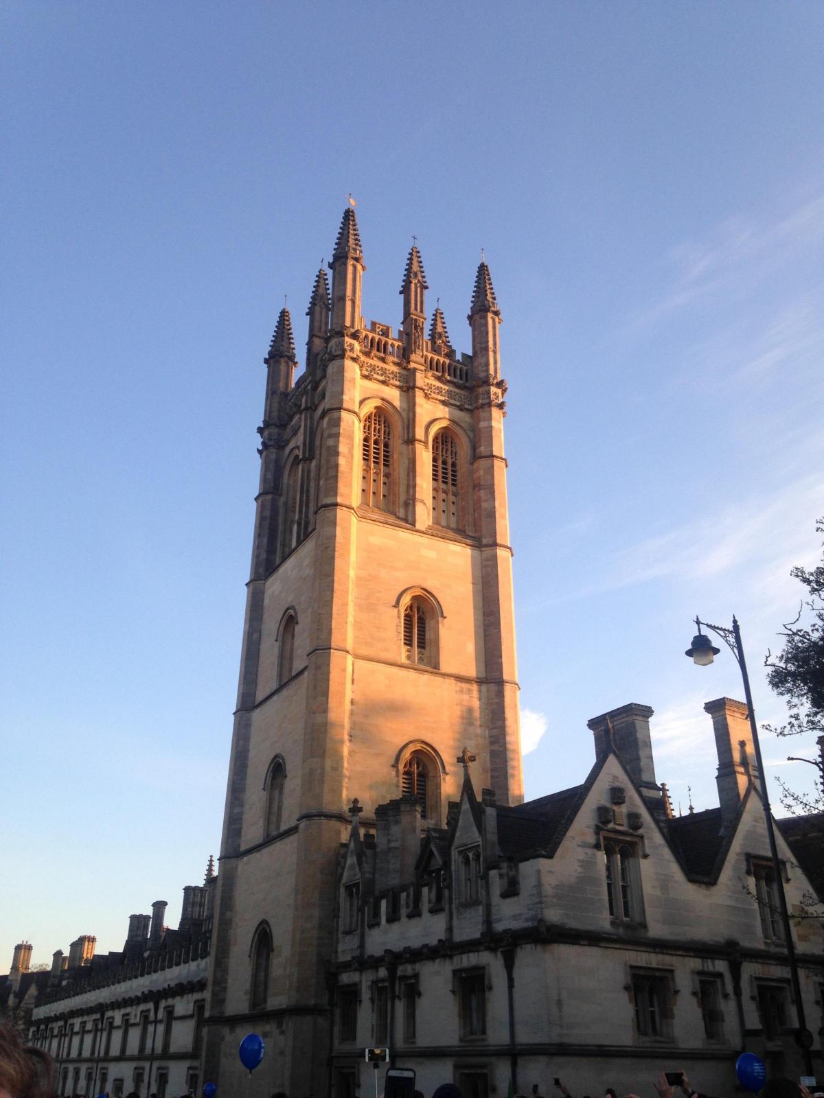 Magdalen College Tower in early morning sunlight