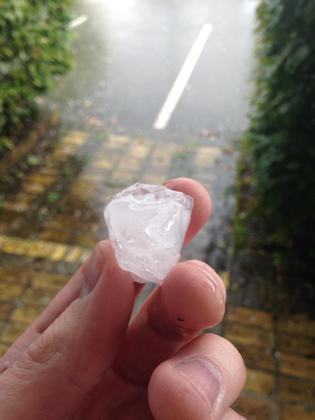 A hailstone that pelted down outside the Oxford Mail offices