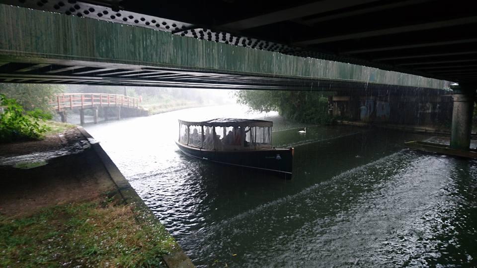 Christopher Benton posted this picture of a tourist boat drifting along the Thames under the railway bridges, near Oxford Ice Rink, as rain pours down the sides.