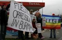Protesters outside the petrol station in Garsington Road