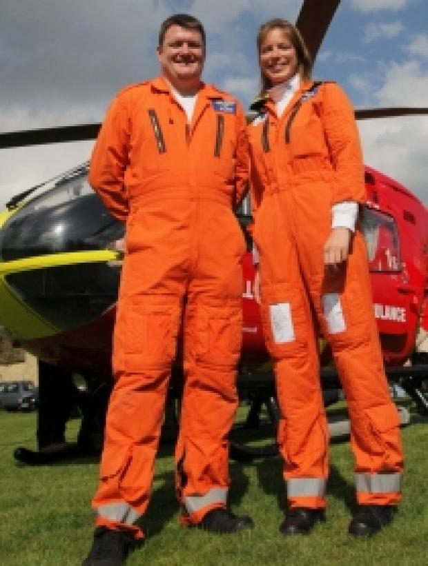 Paramedics Adam Broom and Rachel Born with a Eurocopter