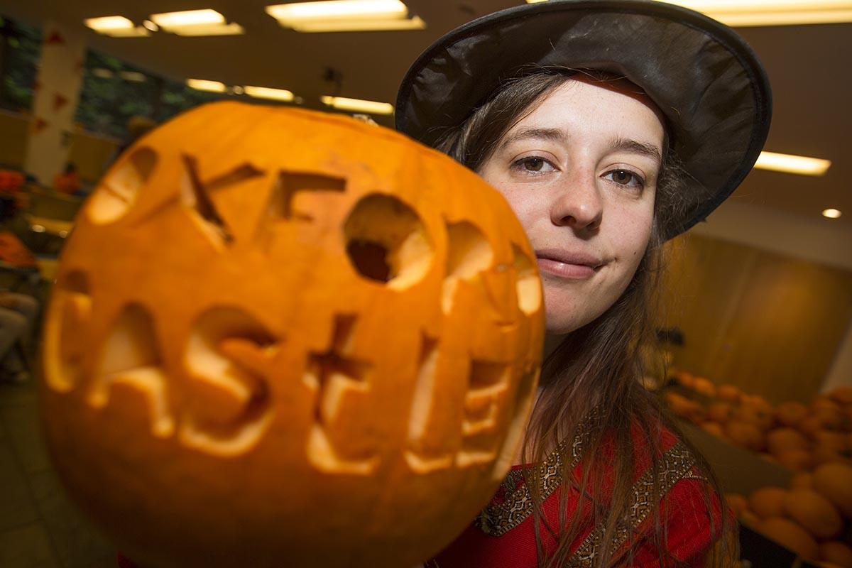 Becca Colmer with carved pumpkins at Oxford Castle Unlocked