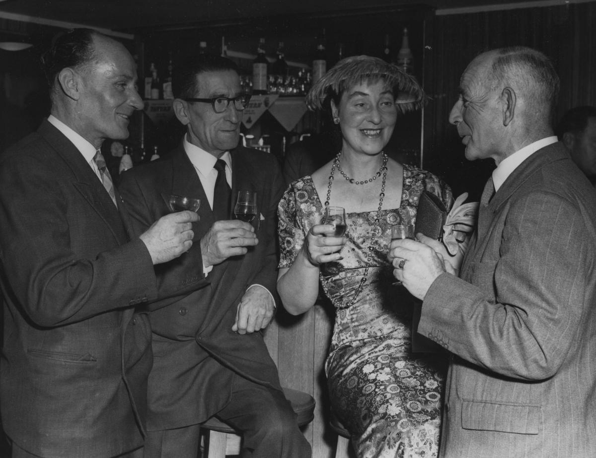 These four guests (left) at the offical opening of the new H and G Simonds public house, The Fairview Inn, Glebelands, Fairview Estate, Headington in 1959 were perhaps the most satisfied of all. For each of them it was the end of a seven years struggle.