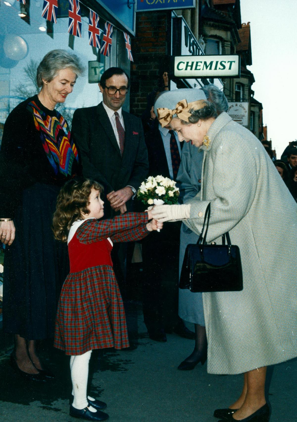 The Queen meets Oxfam volunteers in Summertown, Oxford, in December 1992.