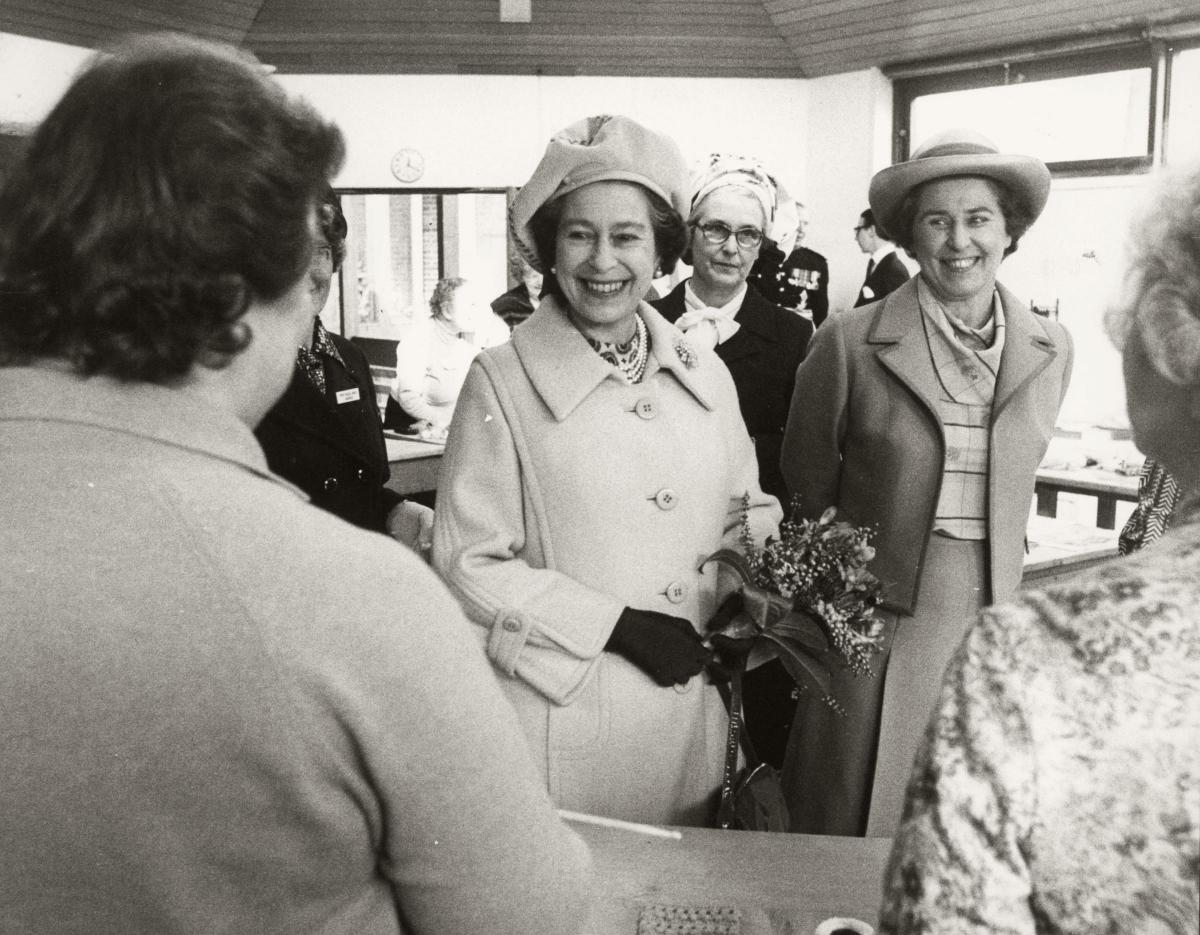 The Queen meets Women's Institute members at Denman College, Marcham, in April 1979.
