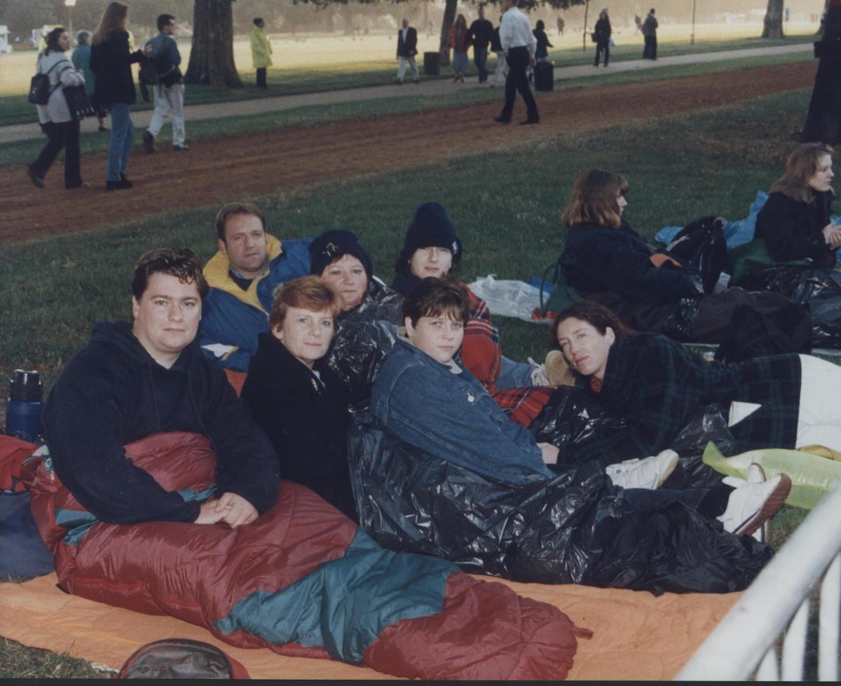 Oxfor Mail journalist Terry Lee with a group of Oxford mourners at dawn in Hyde Park before Princess Diana's funeral in September 1997.