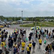 Fans queue at Oxford Parkway for Wembley Stadium