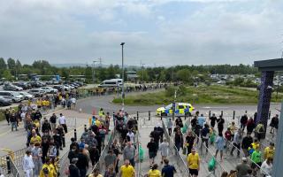 Fans queue at Oxford Parkway for Wembley Stadium