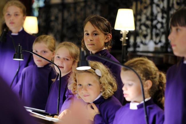 Girls Choir At Christ Church Cathedral In Oxford Is