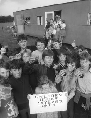 The campaigning children with their caravan