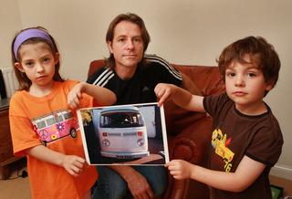 Simon Culligan, with children Nicole and Matt, lament their missing van