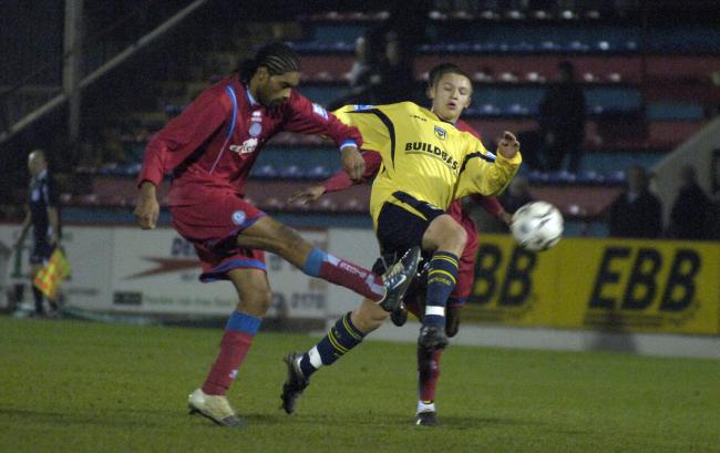 Matty Taylor making his Oxford United debut in a Setanta Shield tie at Aldershot Town in 2007    Picture: David Fleming