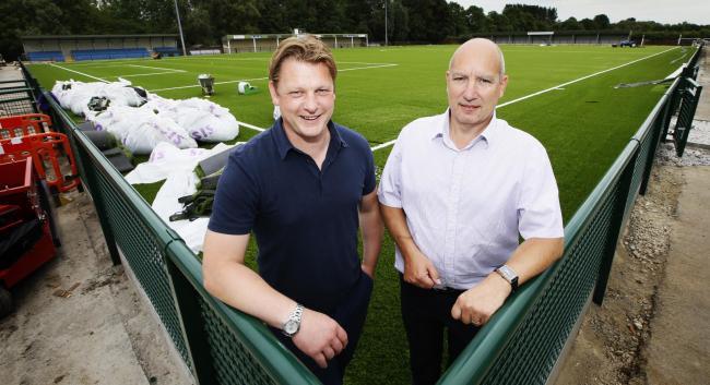 Oxford City director of football Justin Merritt in 2017 with club director Paul Lyon at Court Place Farm