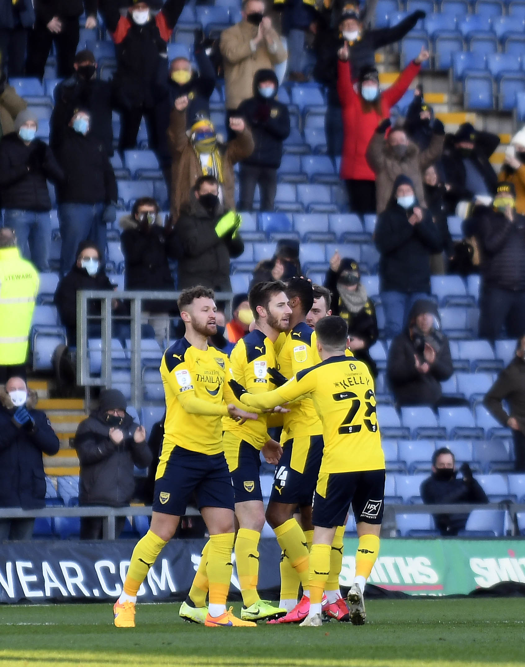 Oxford United celebrate James Henrys goal against Hull City in front of their returning fans Picture: David Fleming