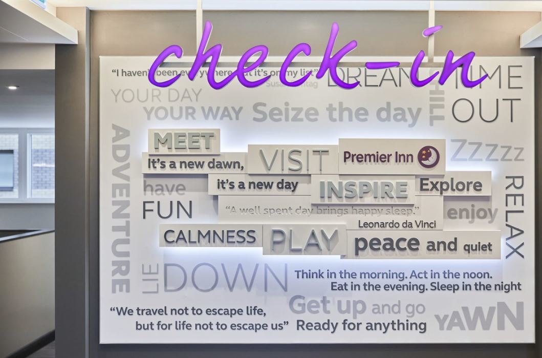 The check in sign at the Premier Inn Picture: Whitbread 