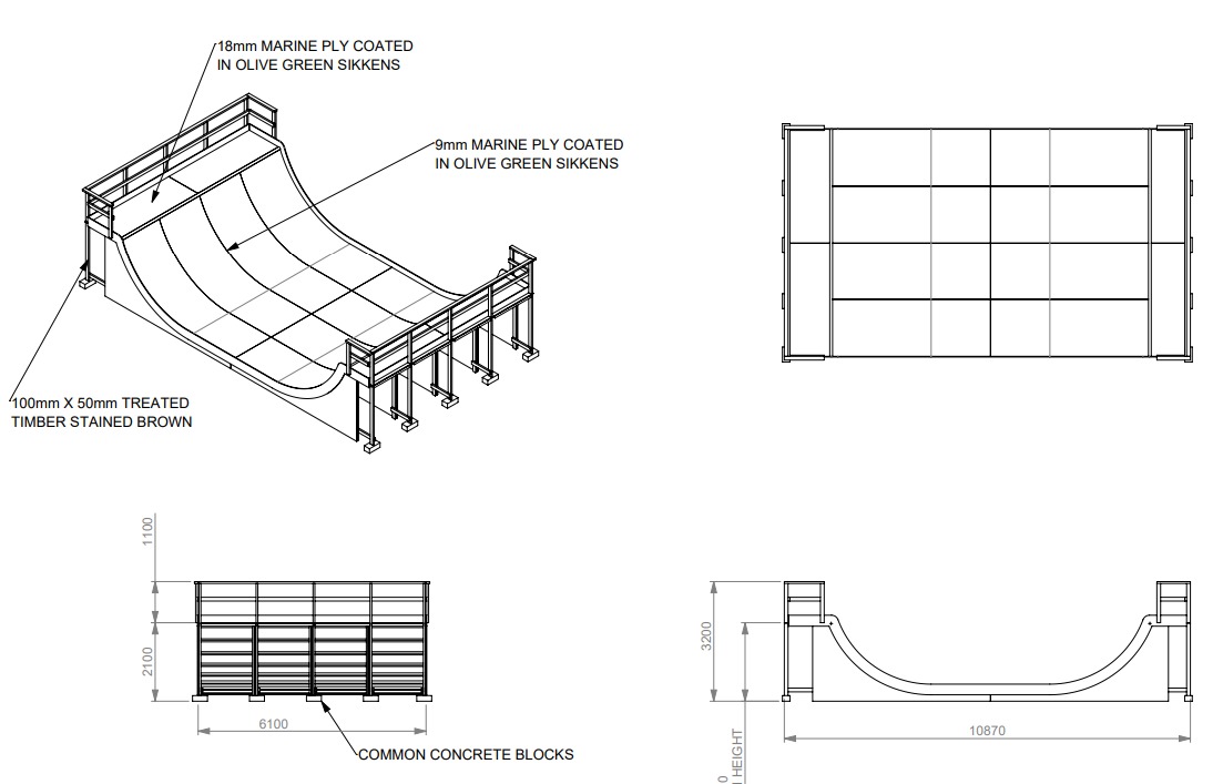 An architects drawing of the skateboard ramp. Picture: via Oxford City Council