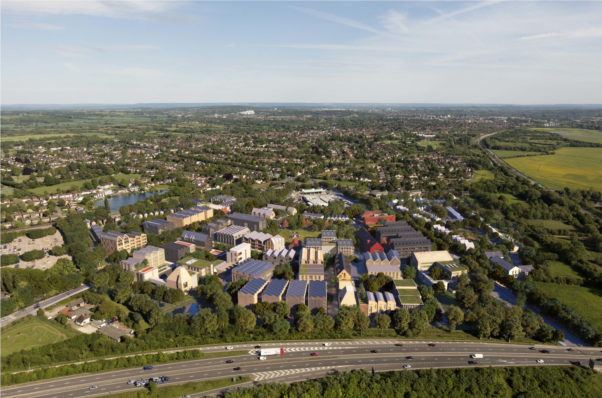Oxford North aerial looking towards Oxford City Centre and Headington Global Health and Life Sciences District. Picture: TWO
