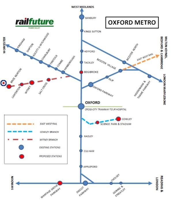 Plan proposed by Thames Valley Railfuture group shows the metro-style services in and around Oxford