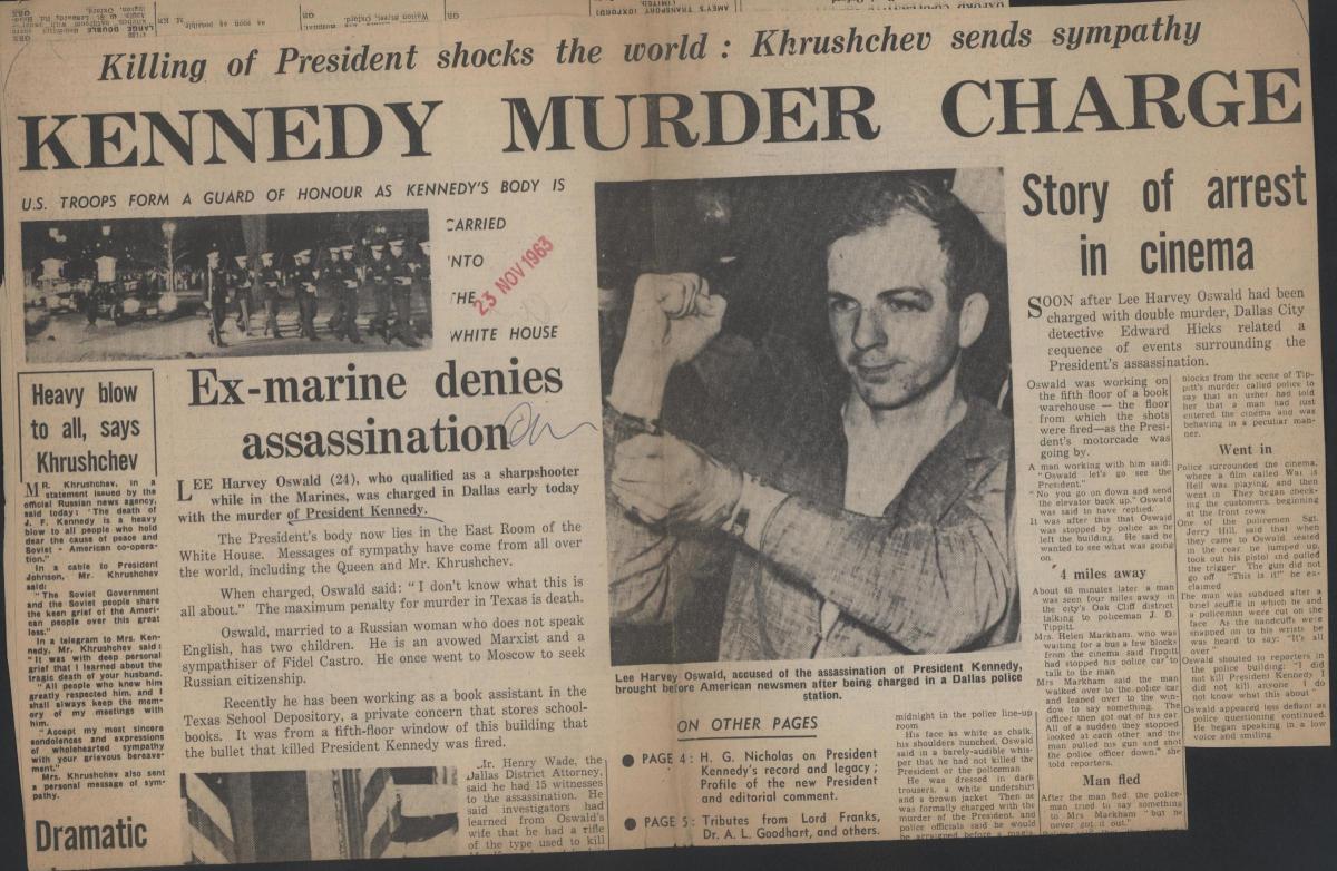 The Oxford Mail reports the Kennedy assassination in 1963