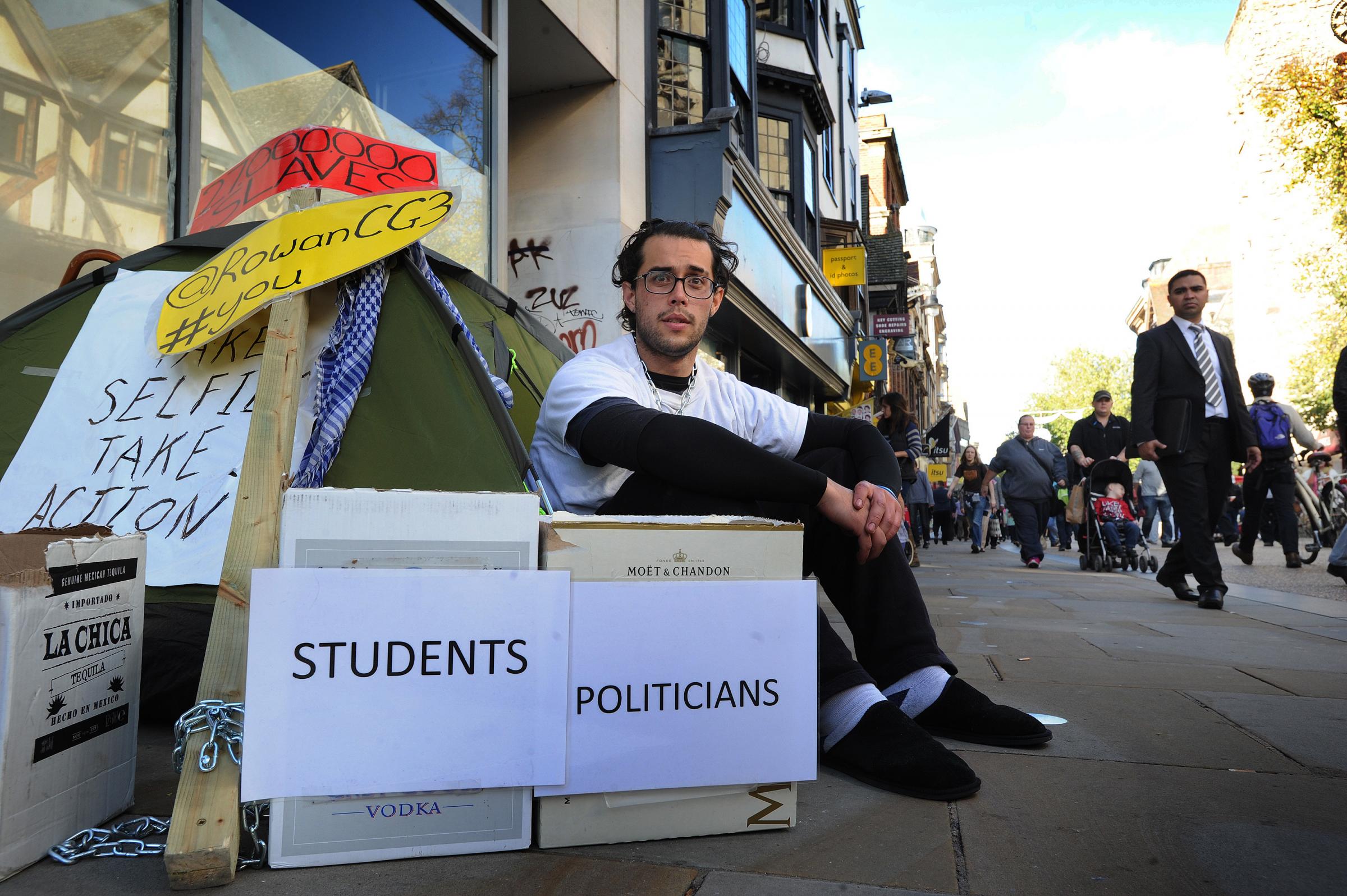 Rowan Groom camped out in Cornmarket for a week in 2014 to protest against modern slavery Picture: Jon Lewis