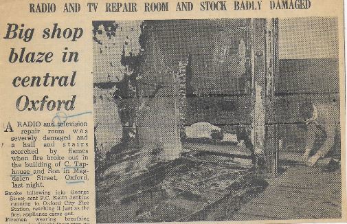 The Oxford Mail report of the Taphouses fire in January 1962